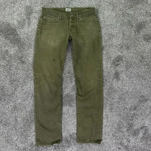 Naked & Famous Weird Guy Green Selvedge Chino Denim Jeans Mens 32 Button Fly